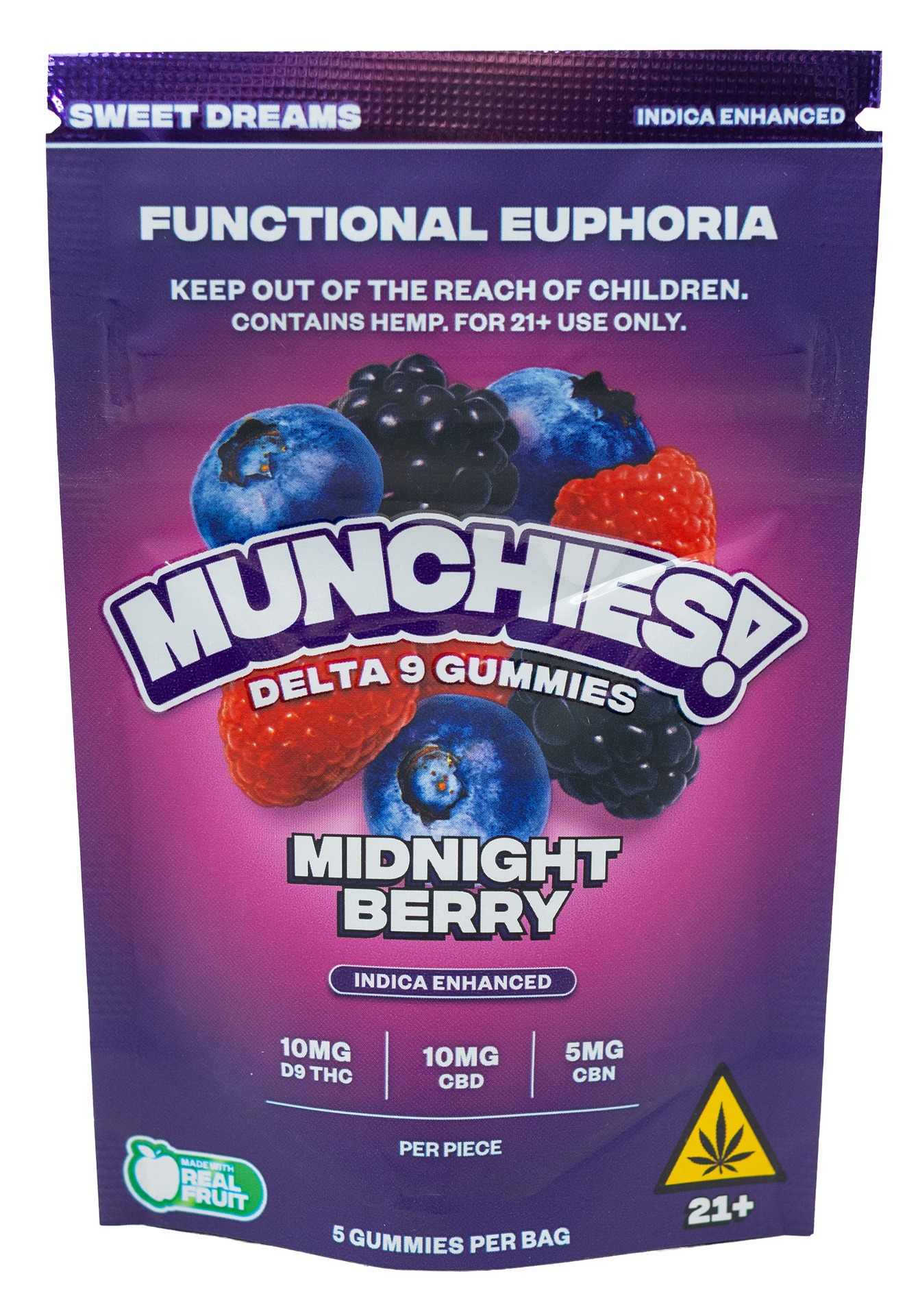Munchies Functional Euphoria D9 gummies 5pc Midnight Berry Indica